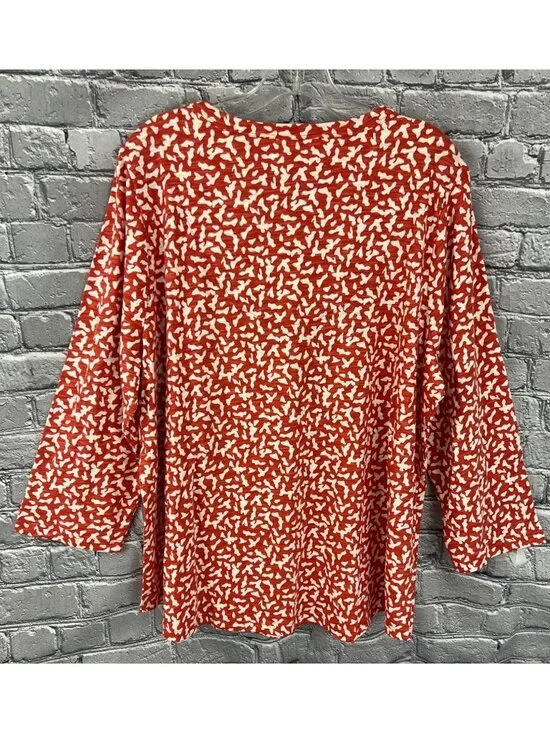Chico's Size 4 (XXL) Slub Dot V-Neck Tee 3/4 Sleeve Coral Zinnia NWT Basic Knit - Picture 5 of 7